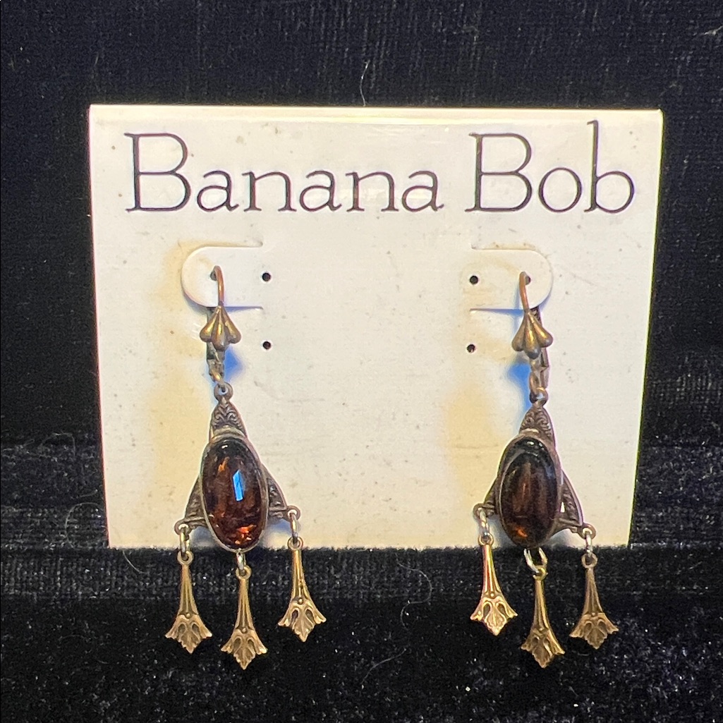 Banana Bob Antique Gold And Amber Dangle Earrings